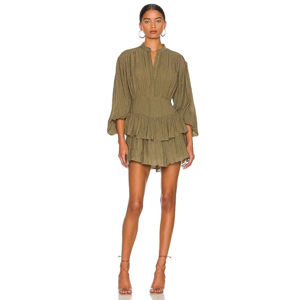Shona Joy Mila Balloon Sleeve Mini Dress in Olive Green